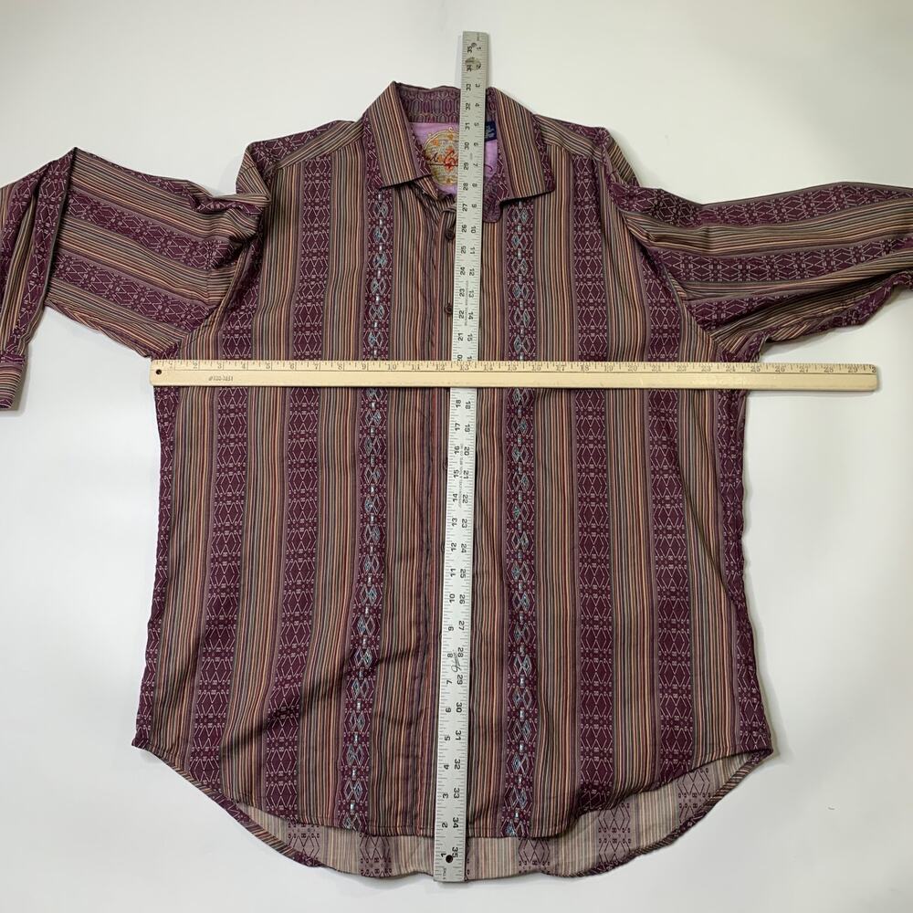 Robert Graham Shirt Mens Extra Large Garnet Flip Cuff Embroidered Striped Cotton - Picture 5 of 9